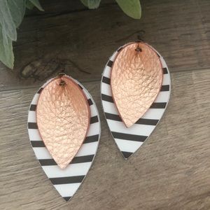 Striped Rose Gold Leather Earrings